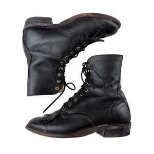 Vintage Leather Packer Boots Kiltie Western Cowboy Workwear Vintage Black 6B